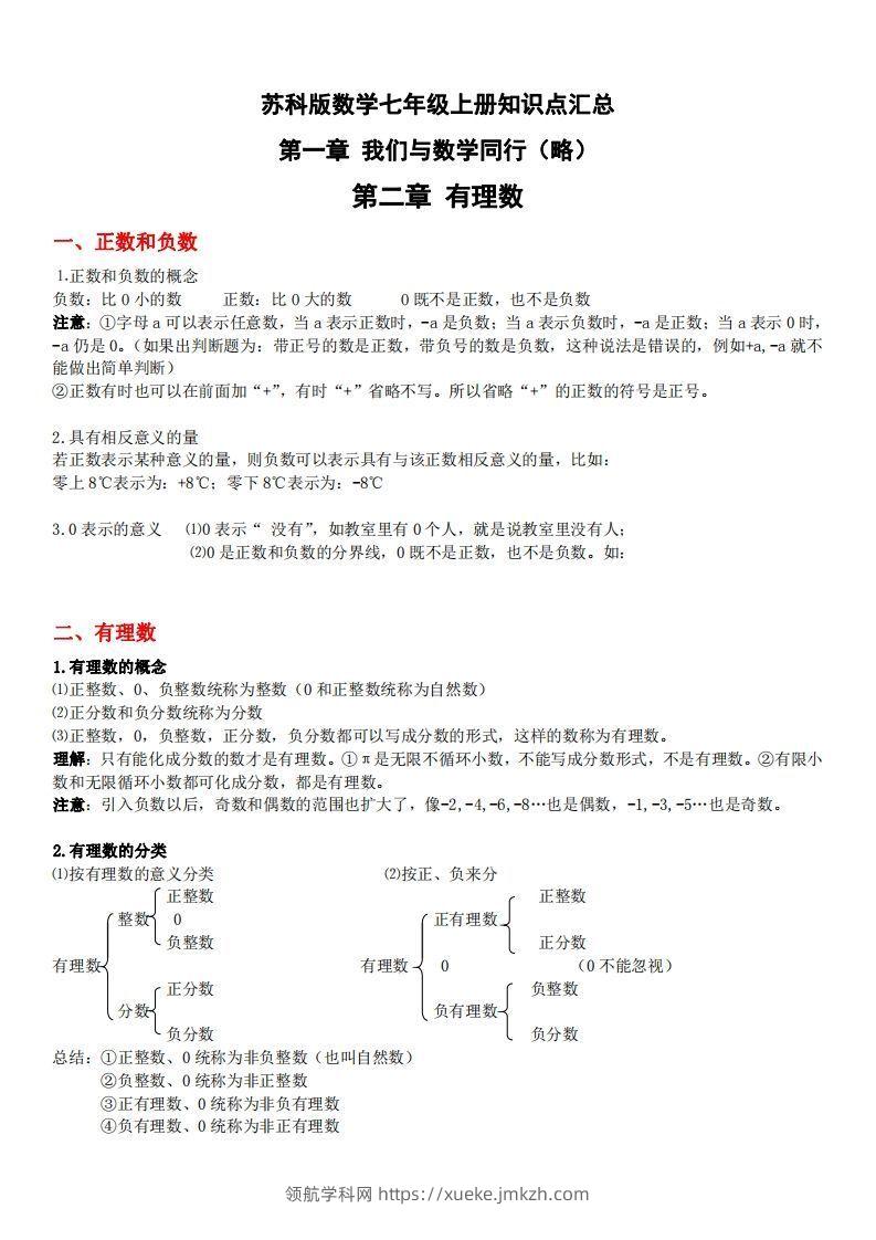 1.苏科版数学七年级上册知识点总结-领航学科网