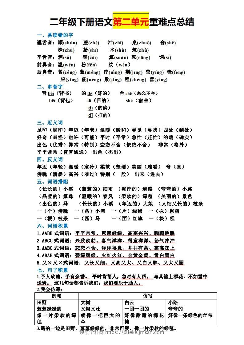 图片[2]-二下语文全册知识点-领航学科网
