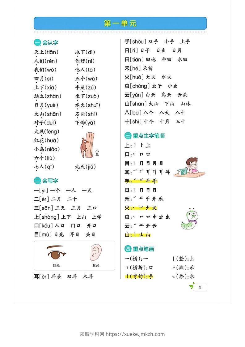 一上语文必考梳理-领航学科网
