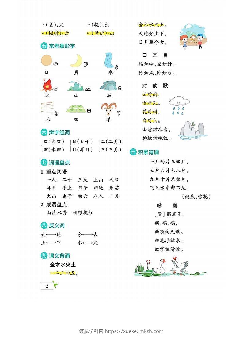 图片[2]-一上语文必考梳理-领航学科网