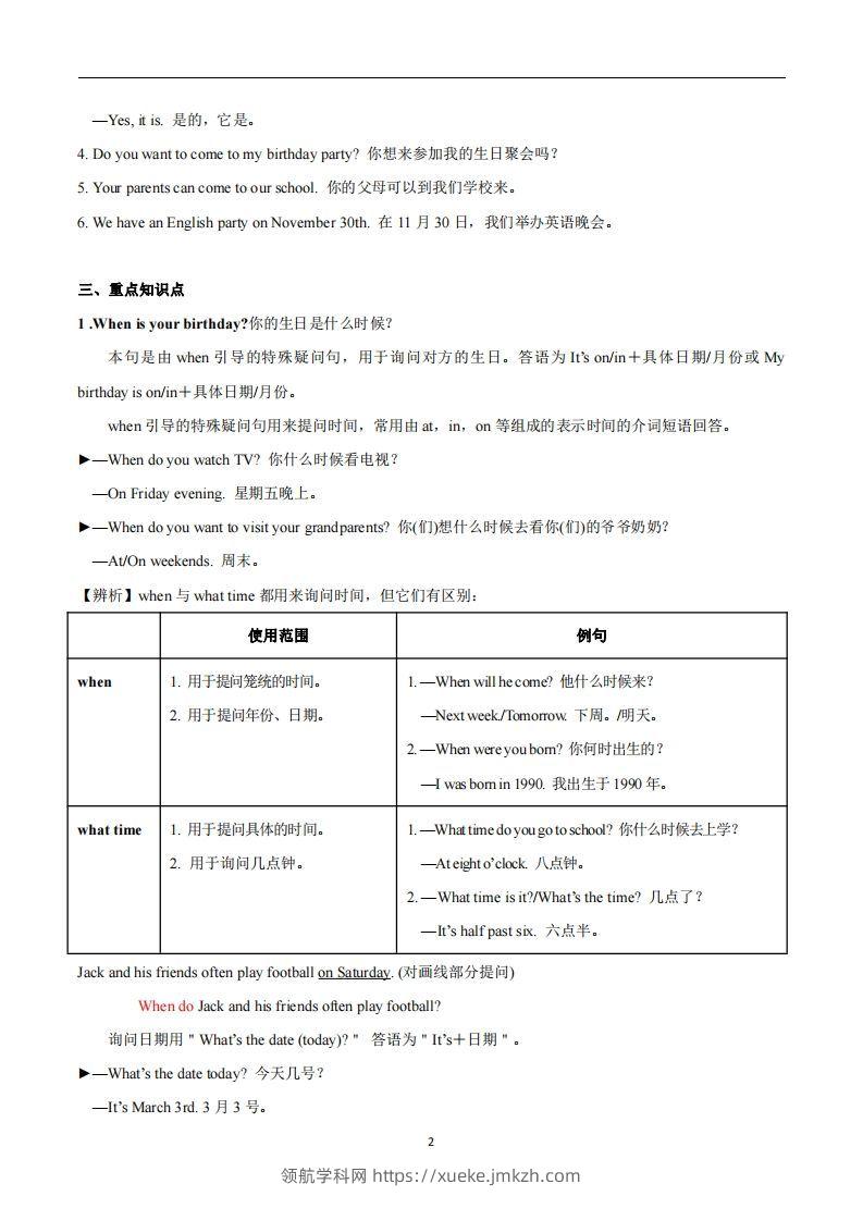 图片[2]-人教版英语七年级上Unit8Whenisyourbirthday？知识点_-领航学科网