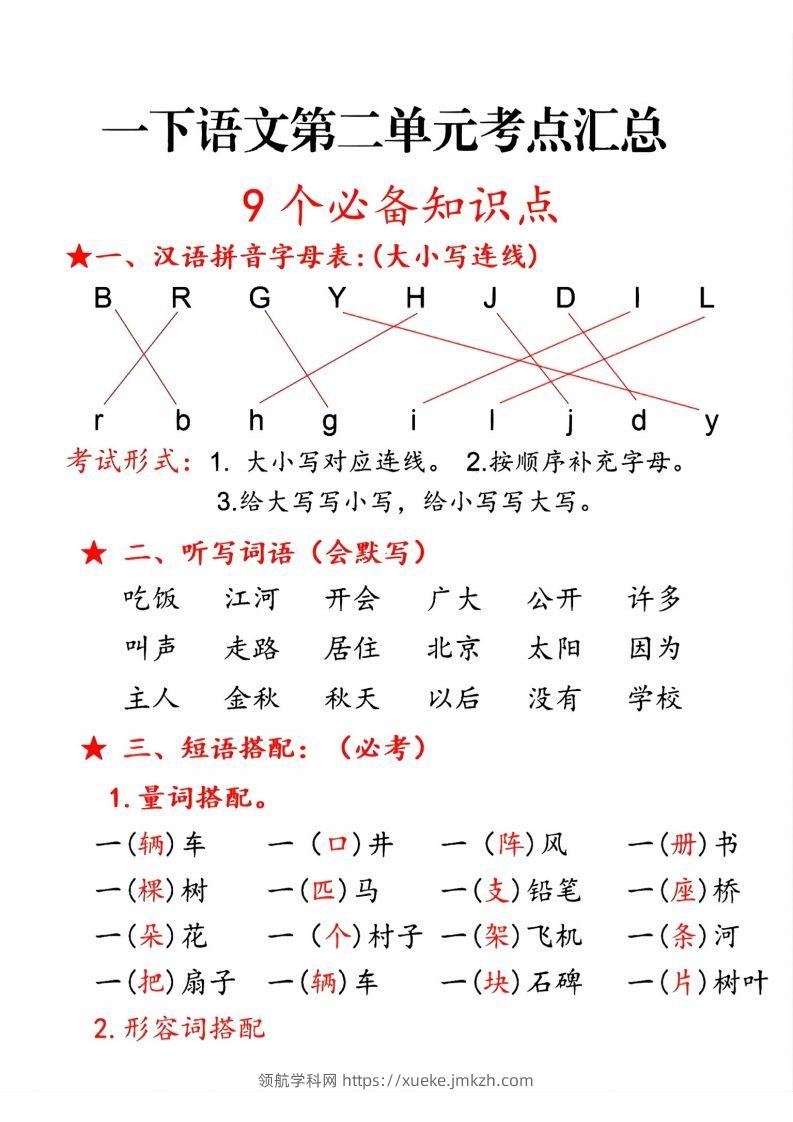 一下语文第二单元10个必备知识点-领航学科网
