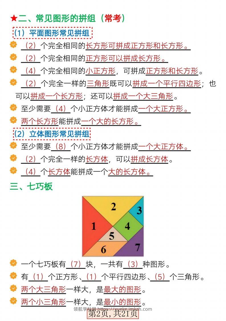 图片[2]-2025一年级数学下册全册考点知识汇总21页-领航学科网