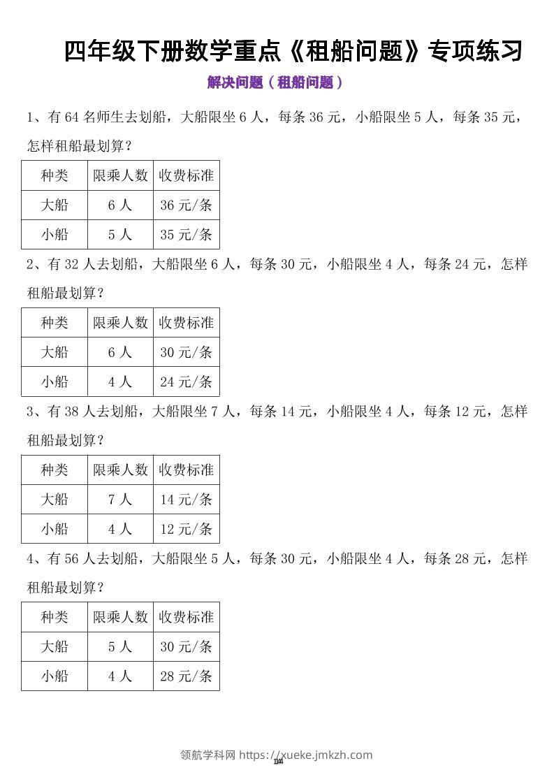四年级下数学租船问题-领航学科网