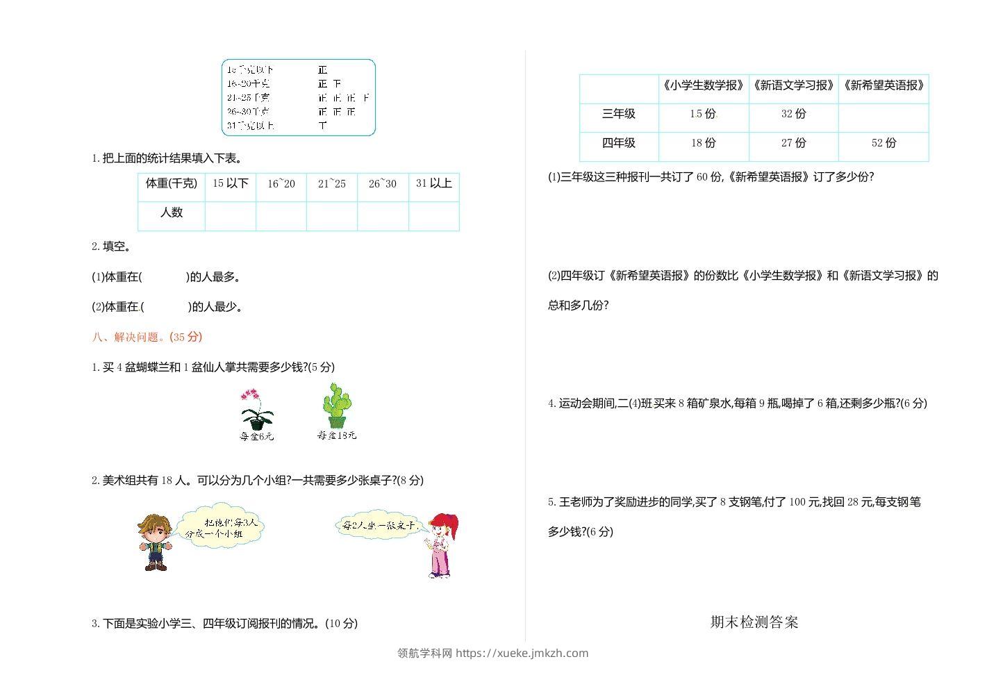 图片[2]-二下人教版数学期末测试卷7-领航学科网