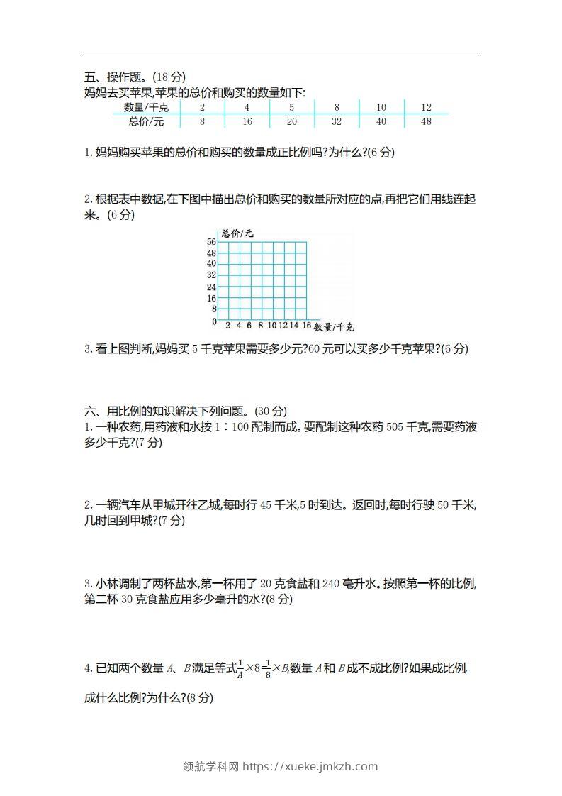图片[2]-六下北师大数学第四单元测试卷-2-领航学科网
