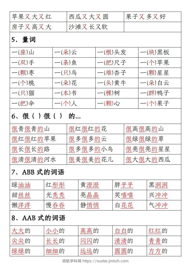图片[2]-【期末重点考点总结词语积累汇总】一上语文-领航学科网