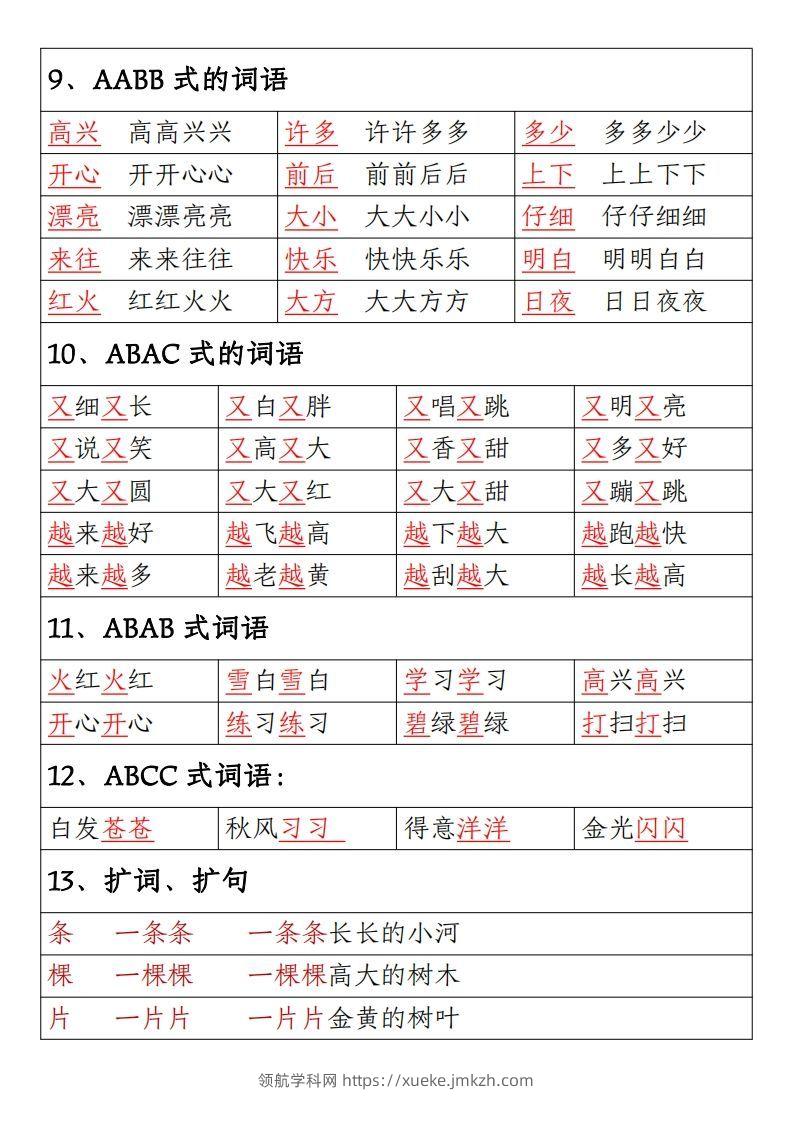 图片[3]-【期末重点考点总结词语积累汇总】一上语文-领航学科网