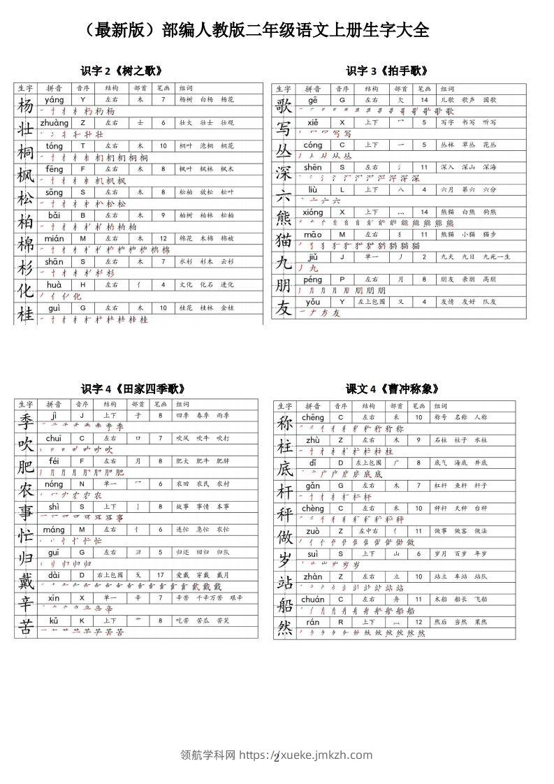 图片[2]-【二上语文】最最最新款二上课本生字大全-领航学科网