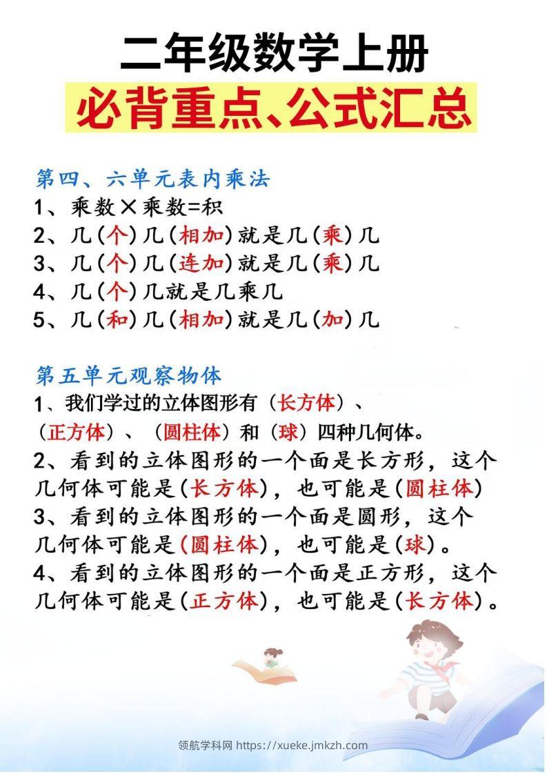 图片[3]-二上数学必背重点知识汇总精编人教版-领航学科网