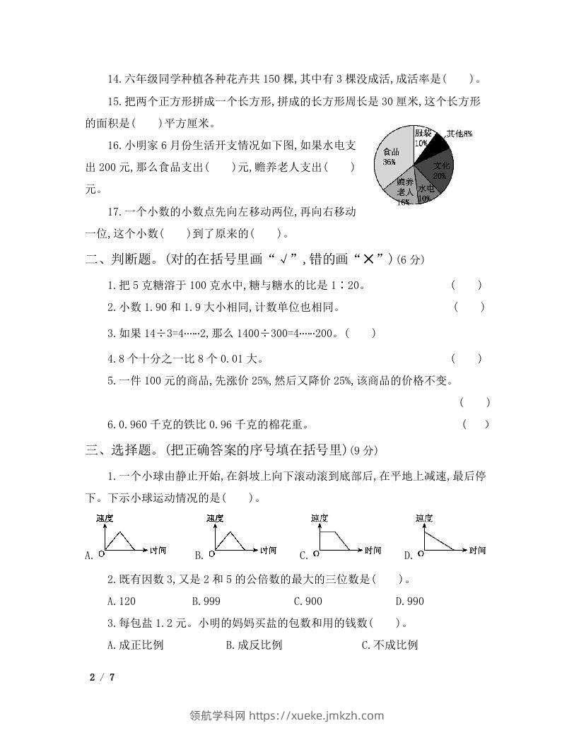 图片[2]-六年级小升初数学模拟卷（一）-领航学科网