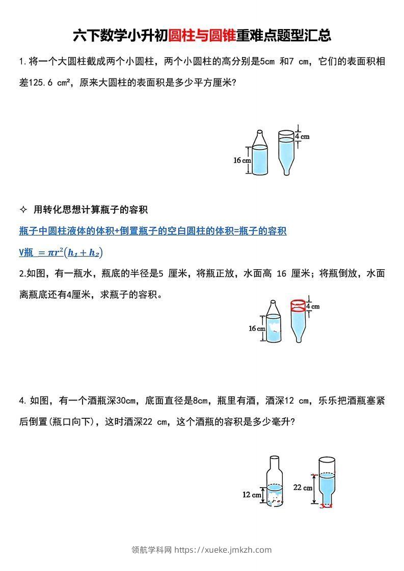 小升初数学【圆柱与圆锥重难点题型汇总】-领航学科网