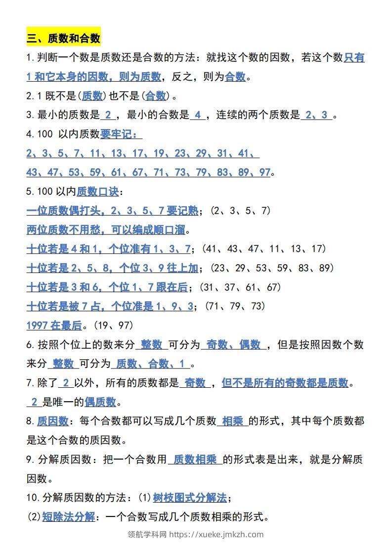 图片[2]-五年级下册数学开学必背知识考点-领航学科网