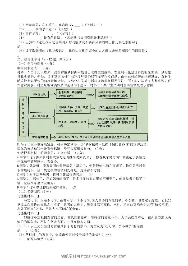 图片[2]-2021-2022学年云南省昭通市绥江县八年级下学期期中语文试题及答案(Word版)-领航学科网