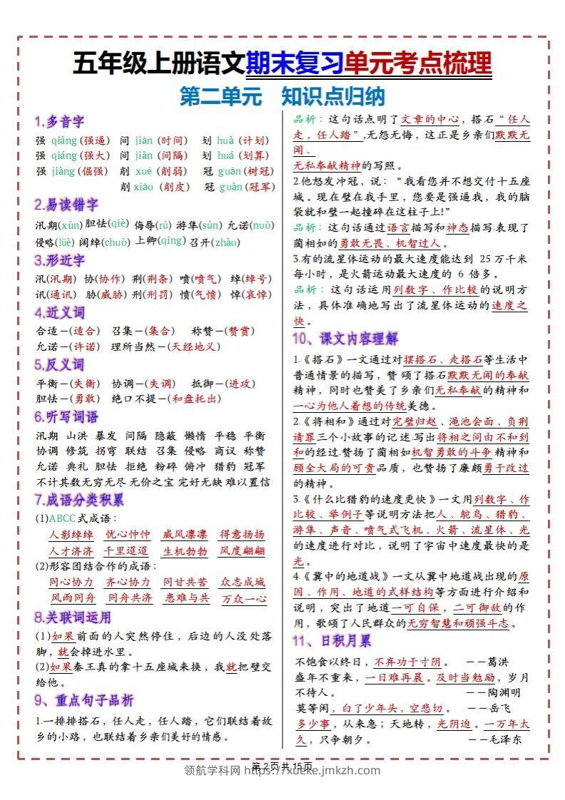 图片[2]-【期末复习1-8单元考点梳理】五上语文-领航学科网
