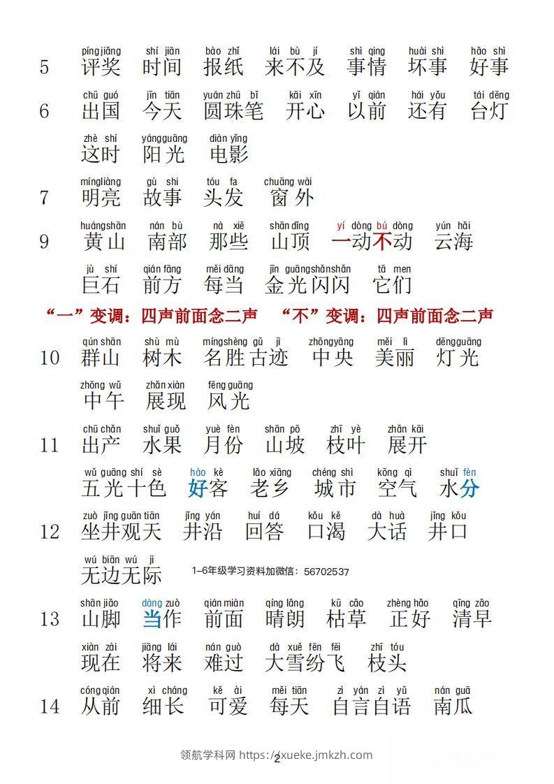图片[2]-二年级语文上册词语表拼音版1-领航学科网