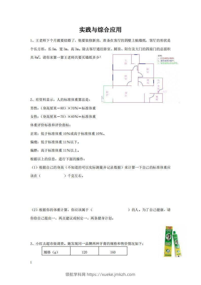 实践与综合应用含答案2页（六）下数学总复习专题.通用版-领航学科网