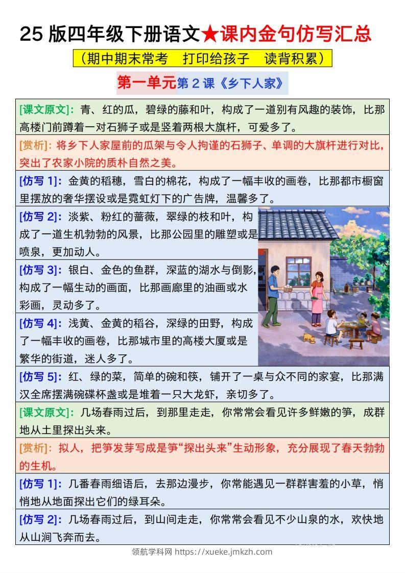 25版四下语文课内金句仿写汇总31页-领航学科网