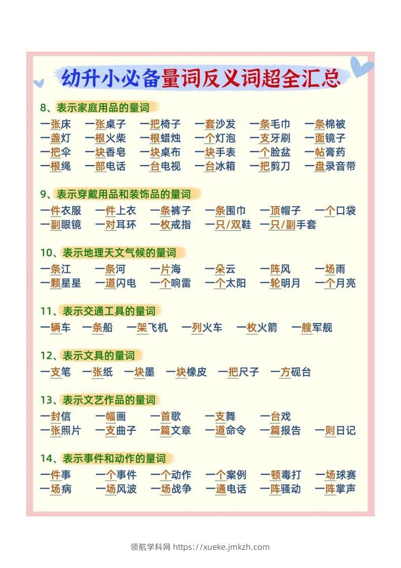 图片[2]-幼小衔接必备量词反义词汇总-领航学科网
