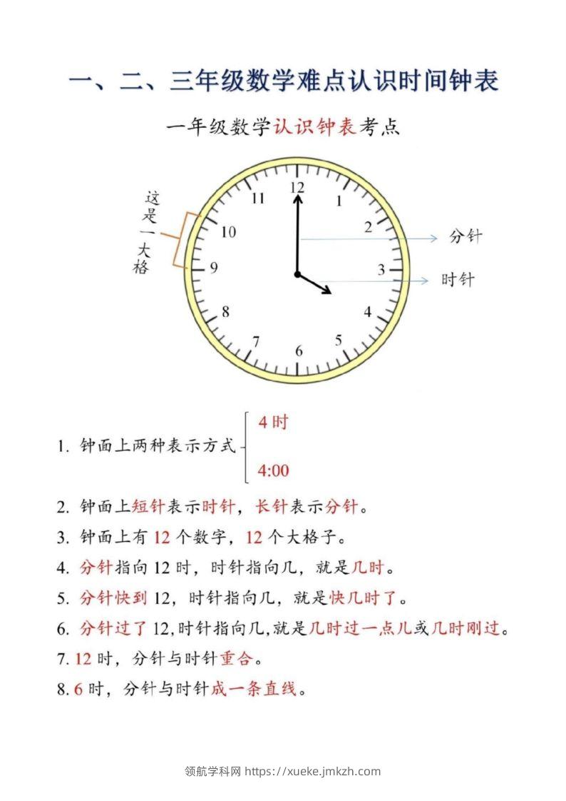 【二上数学】重难点认识时间钟表k-领航学科网