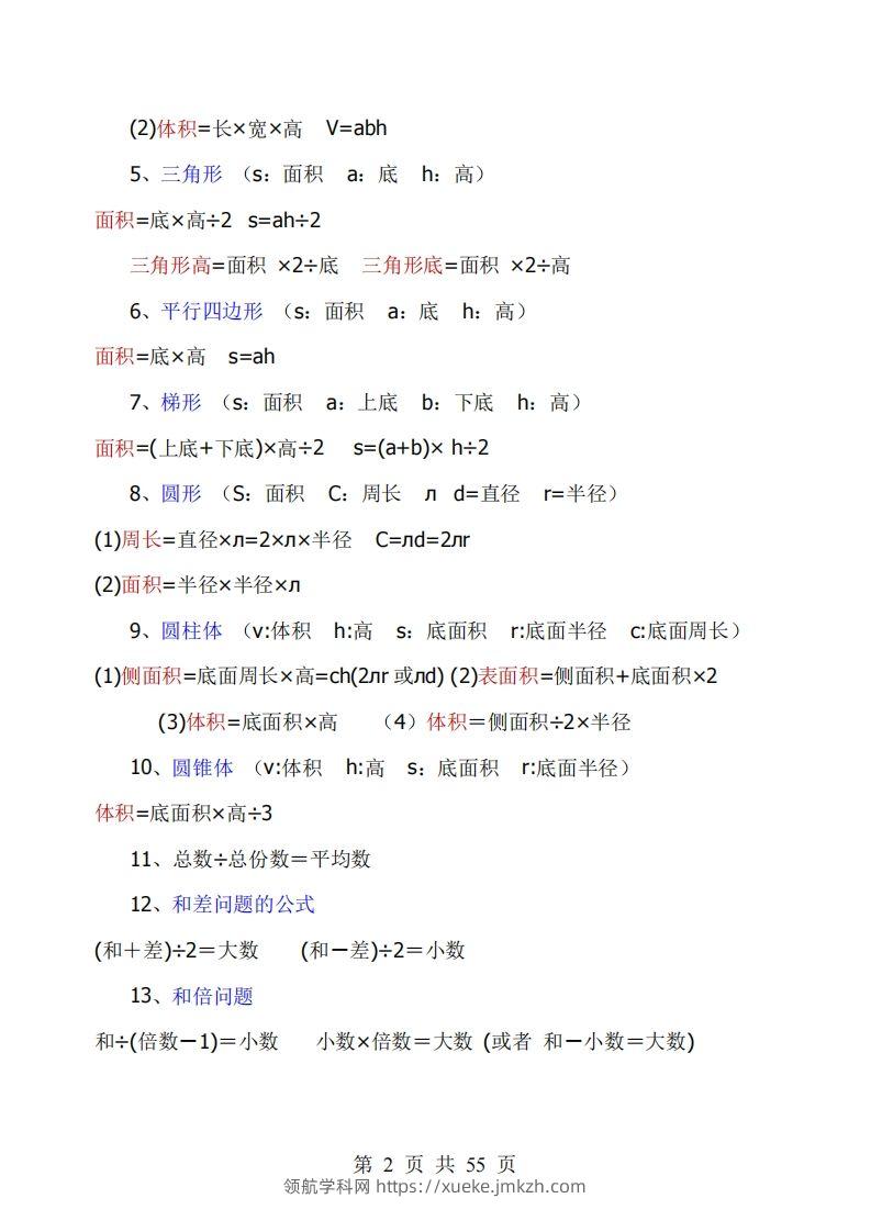 图片[2]-《小学六年级数学知识点归纳》六下数学【北师版】-领航学科网