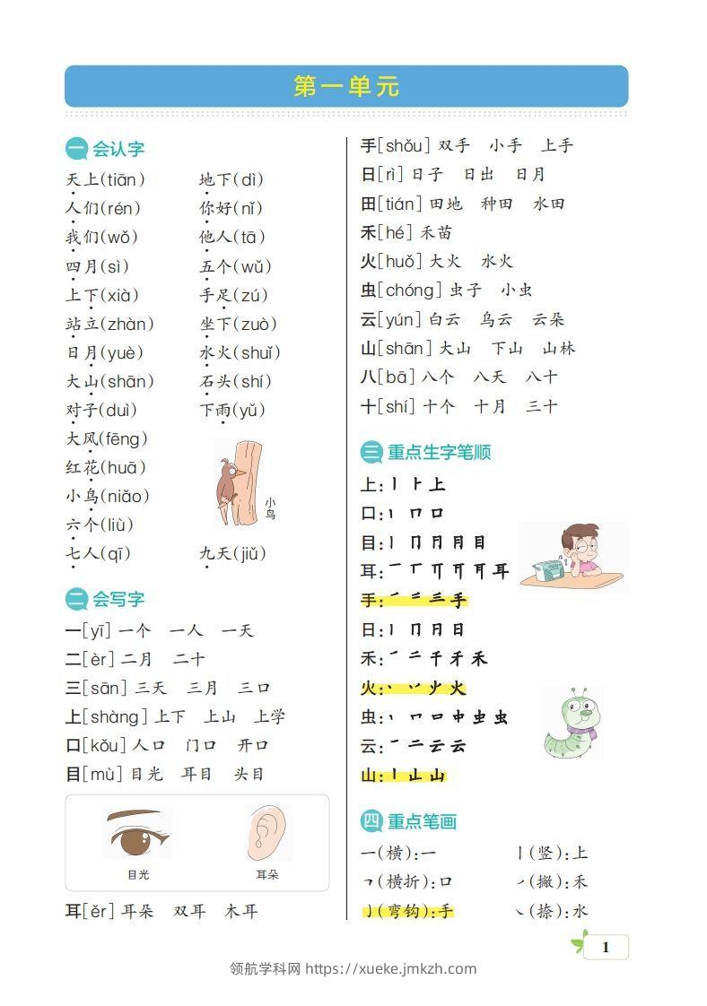 一上语文（核心考点梳理）-领航学科网