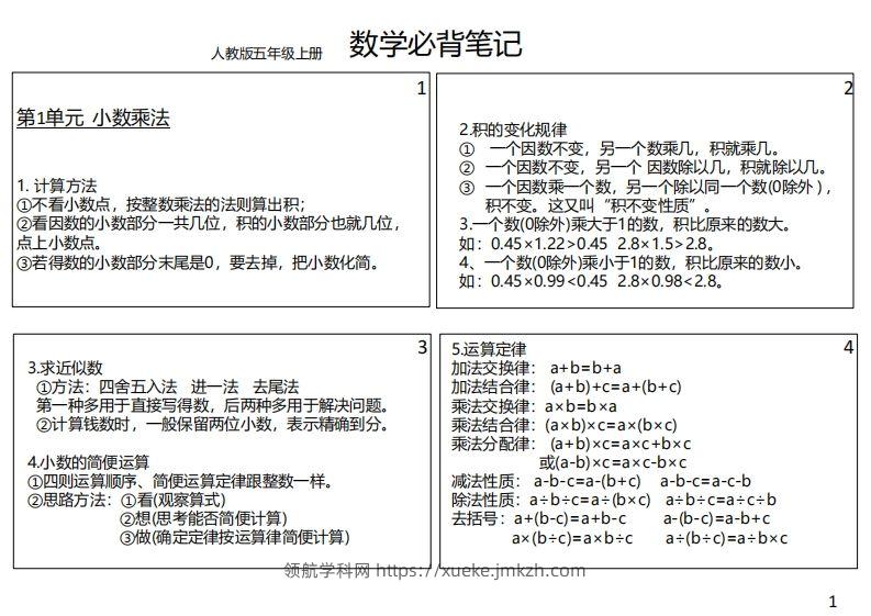 【人教五年级】数学上册必背笔记-领航学科网
