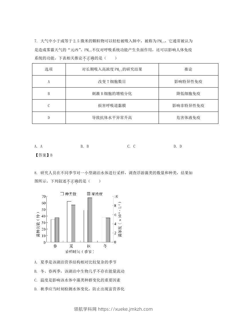 图片[3]-2019-2020年北京市通州区高二生物下学期期末试题及答案(Word版)-领航学科网