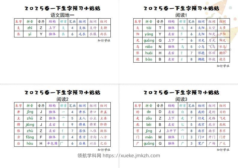 图片[2]-25一下语文生字【预习】小贴贴-领航学科网