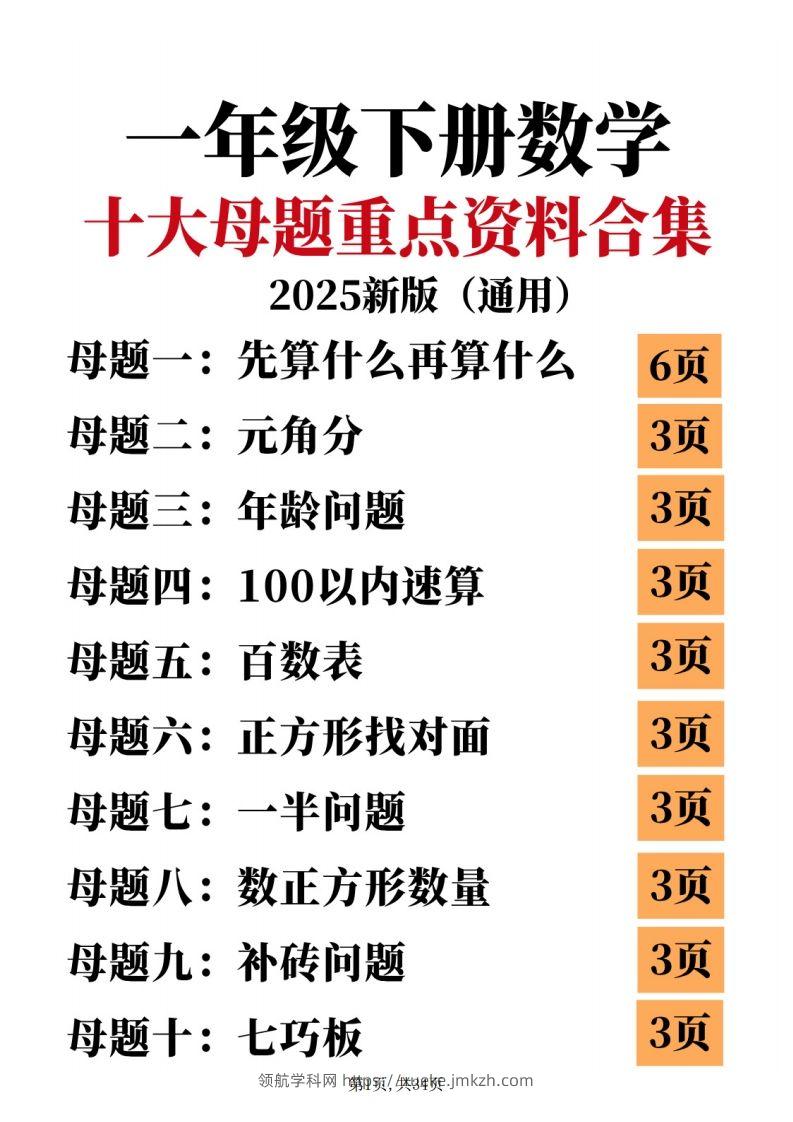25新一下数学十大母题重点资料合集（34页）-领航学科网
