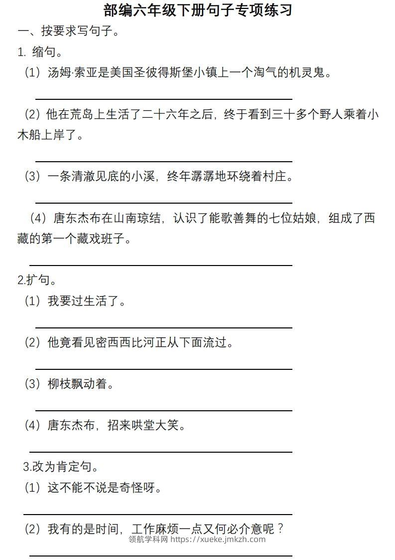 6年级句子专项练习-领航学科网