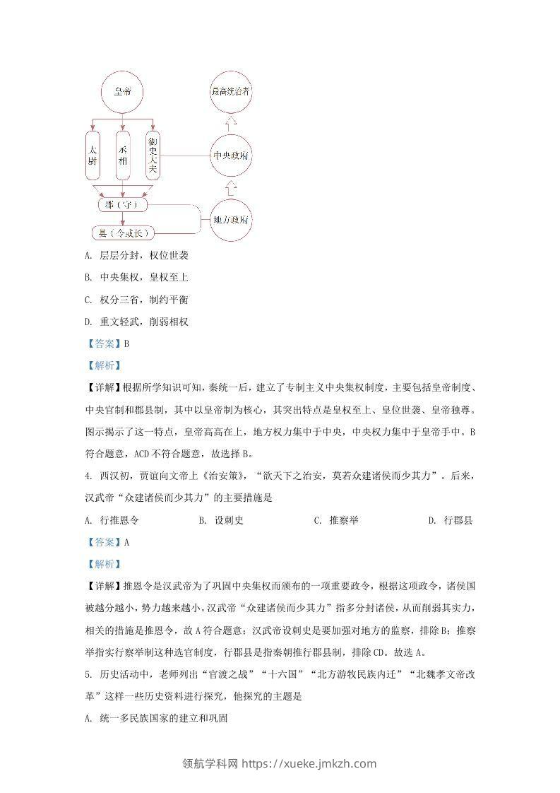 图片[2]-2020-2021学年山东省济南市历下区九年级上学期历史期末试题及答案(Word版)-领航学科网