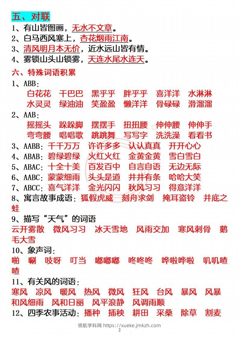 图片[2]-【必备重点知识汇总】二上语文-领航学科网