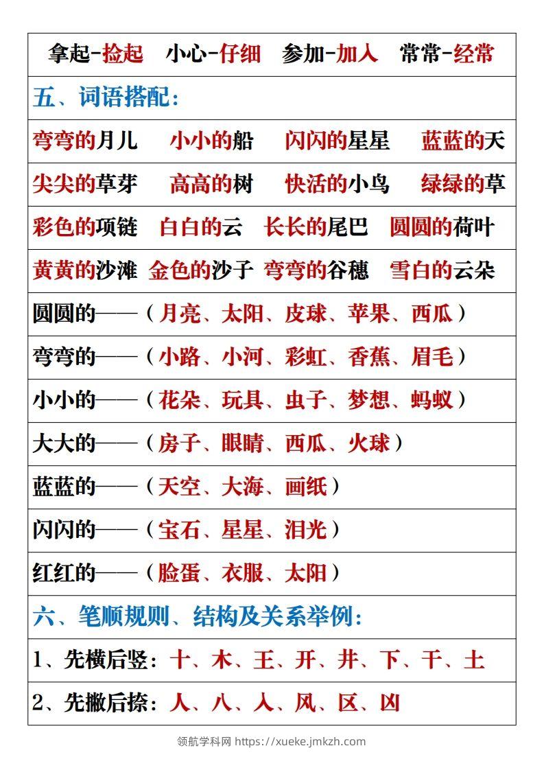 图片[3]-【重点易考复习总结】一上语文-领航学科网
