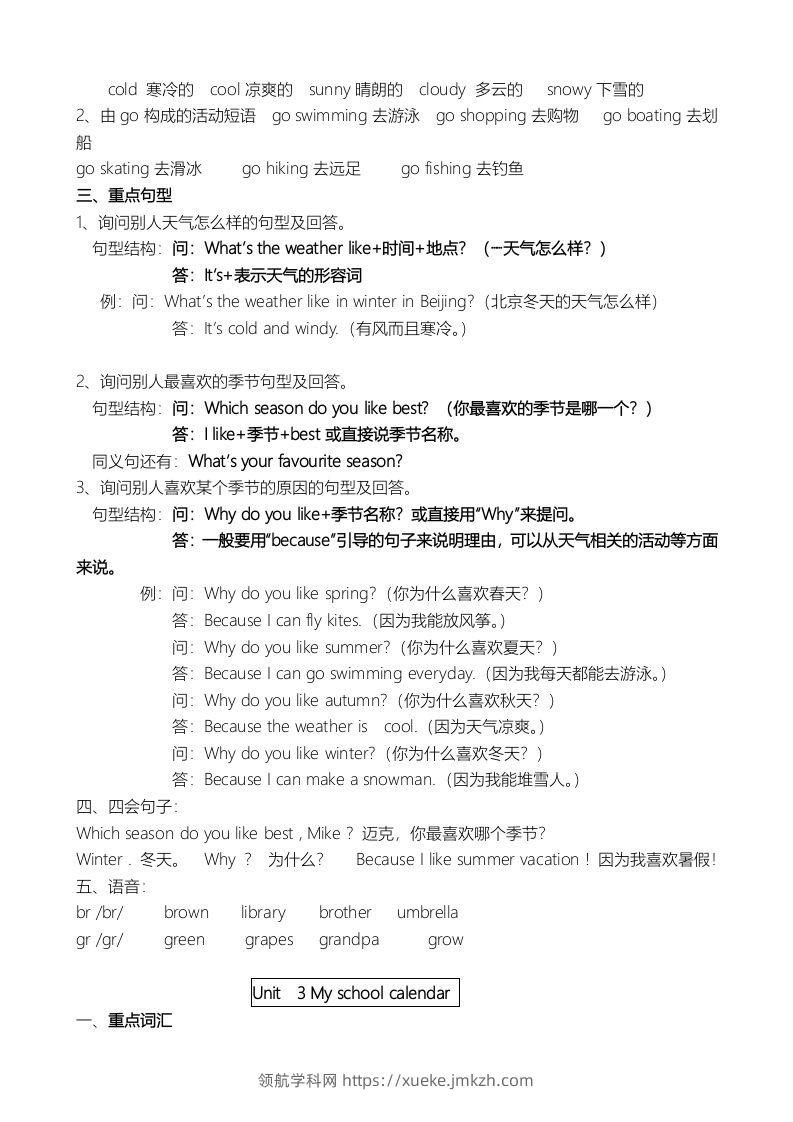 图片[3]-五年级英语下册单元知识点（人教PEP版）-领航学科网