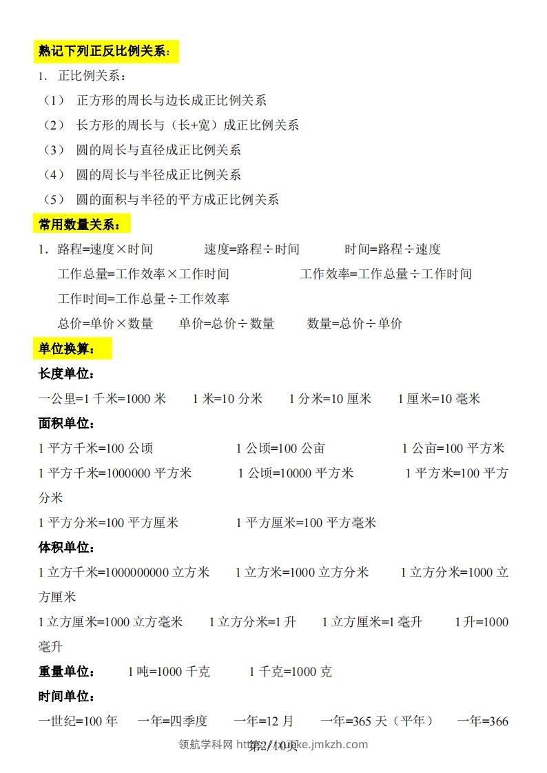 图片[2]-《知识点归纳表》六下数学【全国通用】-领航学科网