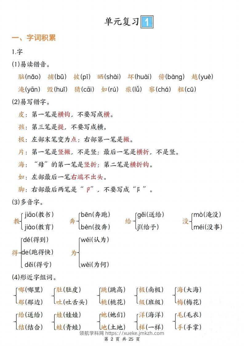 图片[2]-【期末复习单元四大项梳理（字词积累、好句积累、课文复习、考点聚集25页）】二上语文-领航学科网
