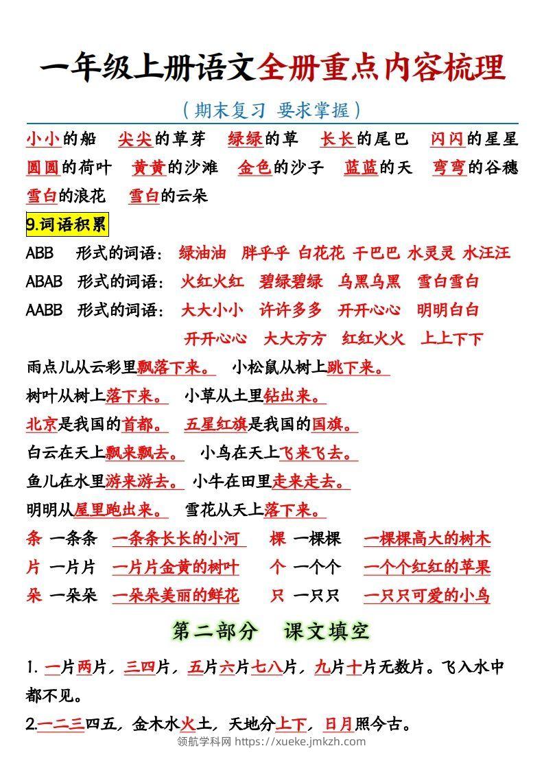 图片[3]-【全册重点知识点汇总】一上语文-领航学科网