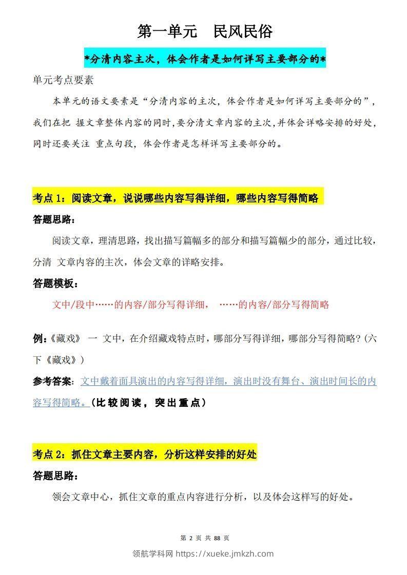图片[2]-六下语文阅读理解与答题模板88页-领航学科网