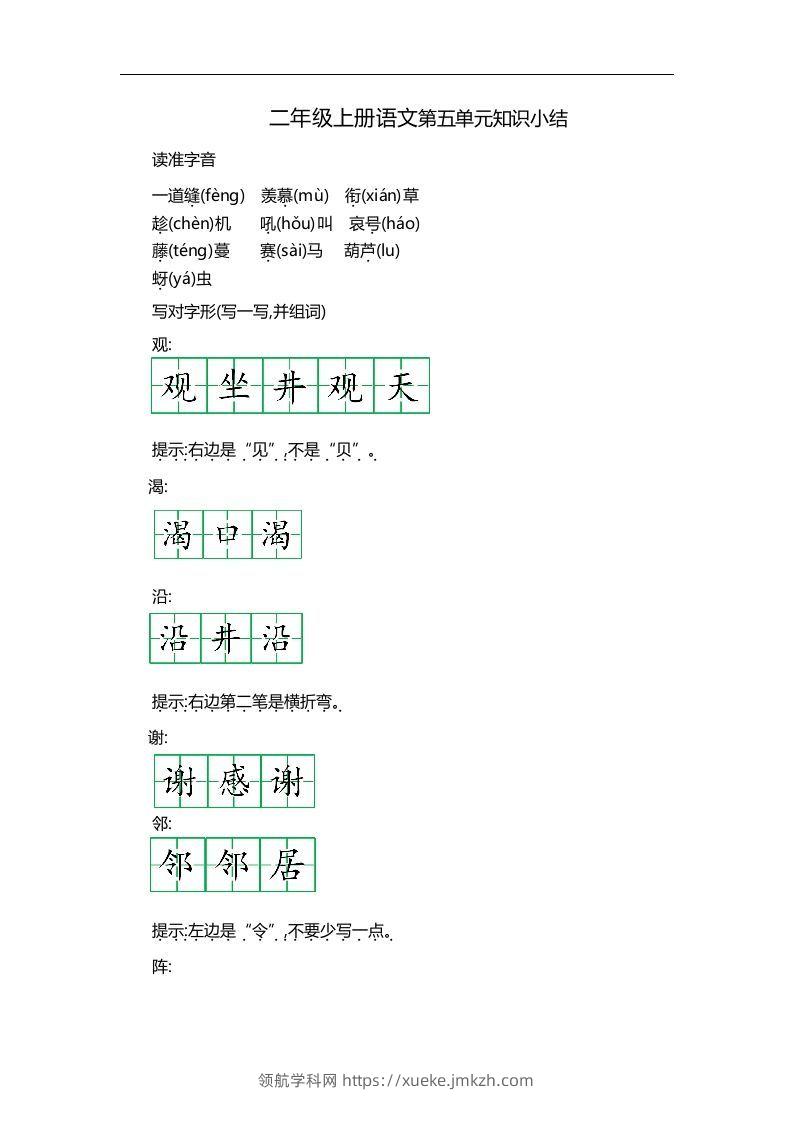 二上语文第五单元知识重点-领航学科网