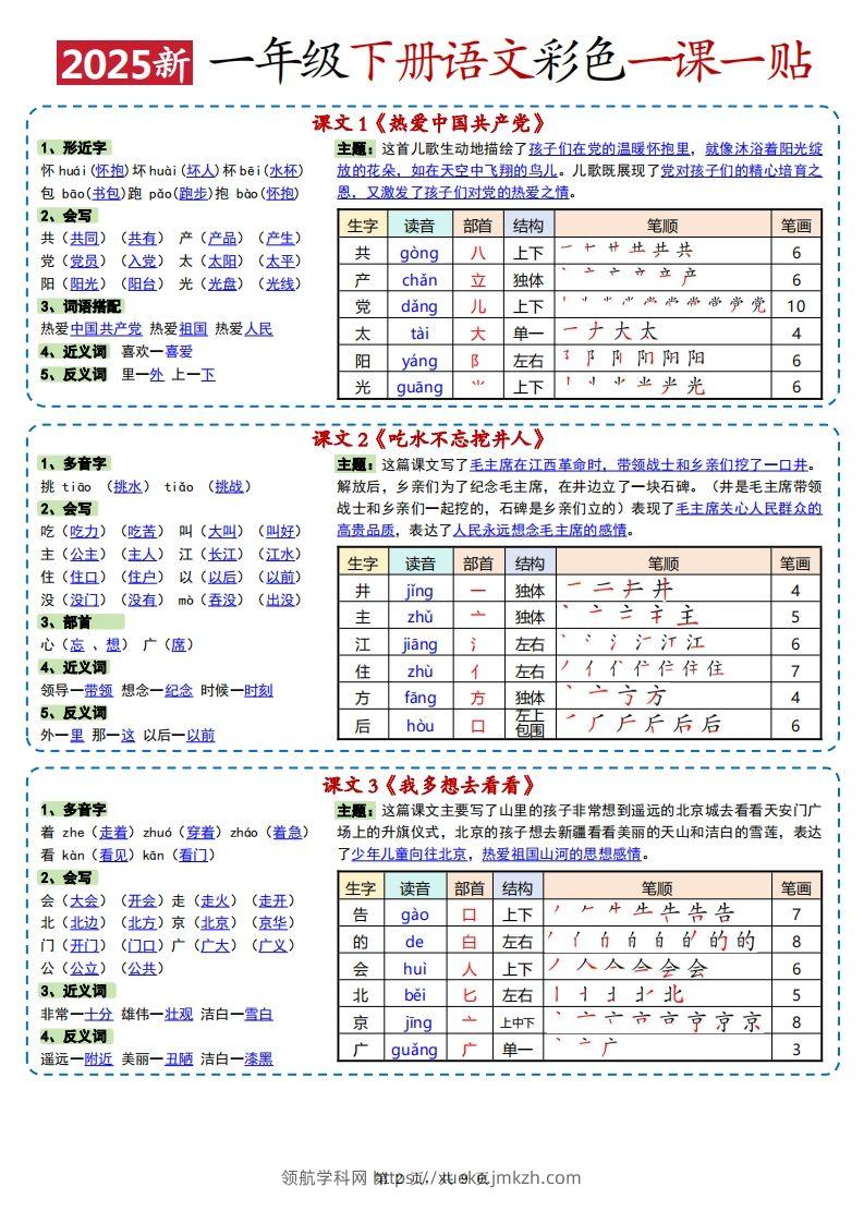 图片[2]-25春新一下语文彩色一课一贴高清（9页）-领航学科网