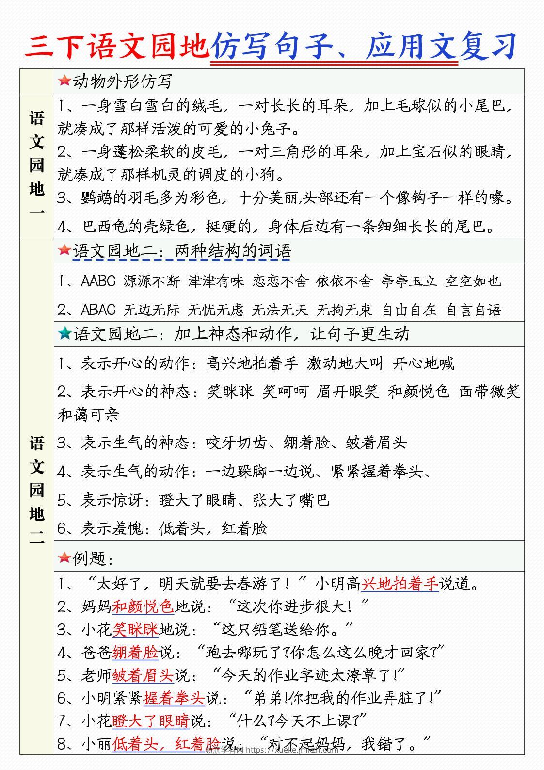 三下语文1-8单元语文园地句子仿写+应用文专练（9页）-领航学科网