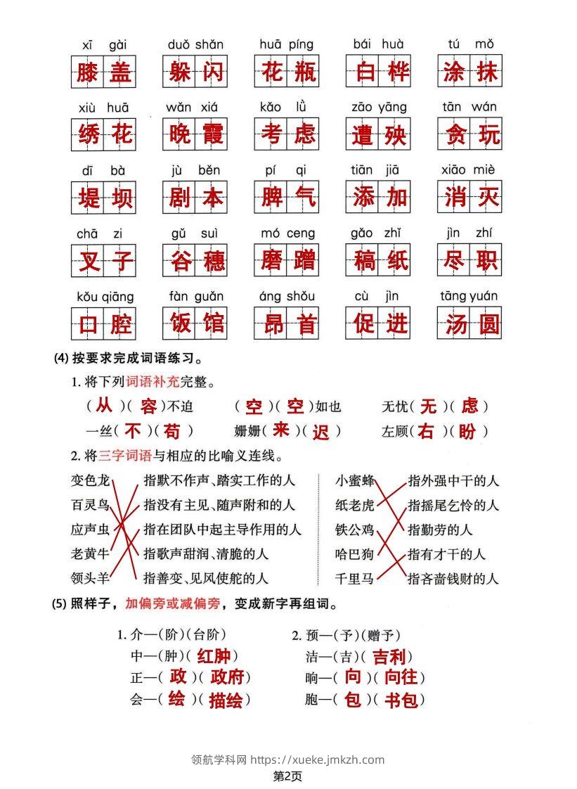 图片[2]-√四年级下册语文期中归类整合复习卷，考查内容1-4单元-领航学科网