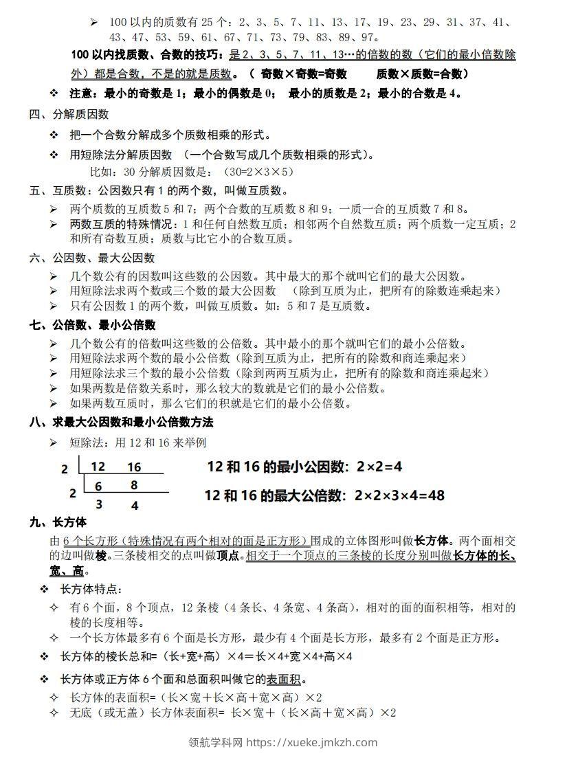 图片[2]-五下数学：知识点读背（通用）-领航学科网