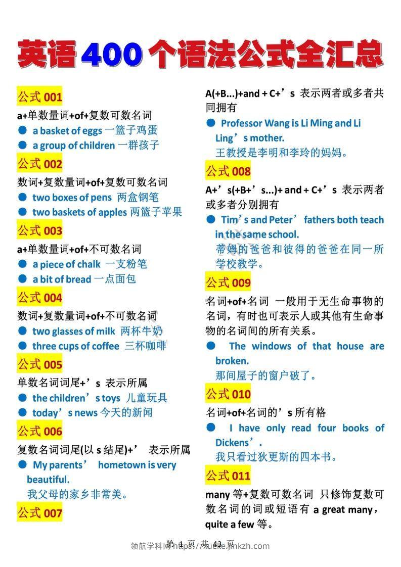 英语400个语法公式全汇总(1)-领航学科网