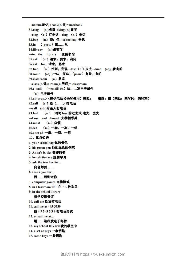 图片[2]-3.人教版七年级上英语Unit3复习提纲-领航学科网