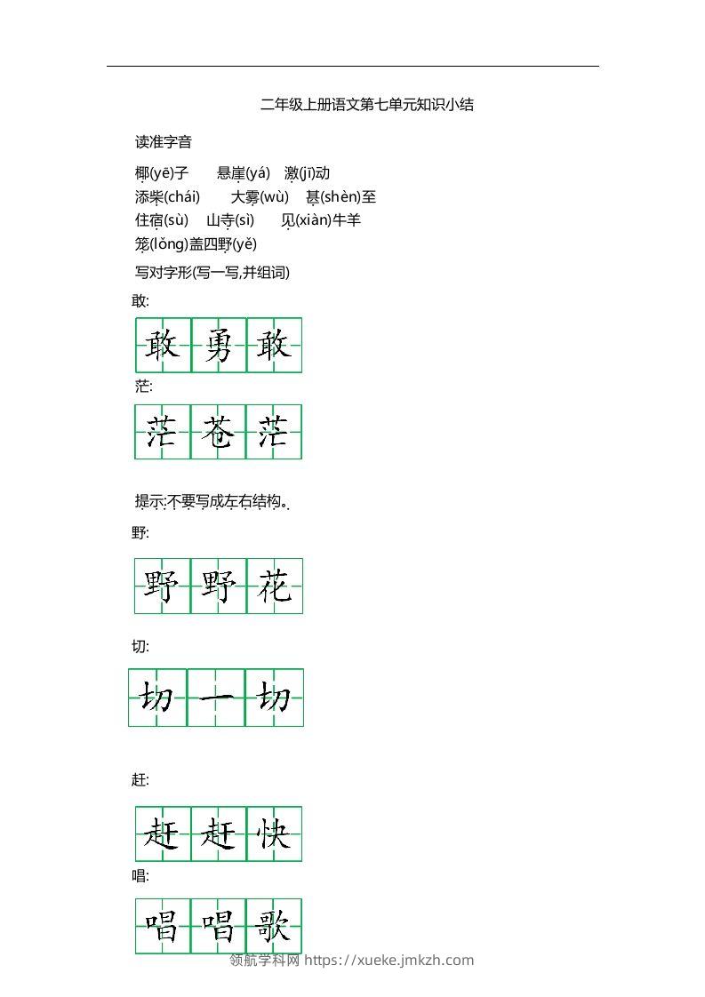 二上语文第七单元知识重点-领航学科网