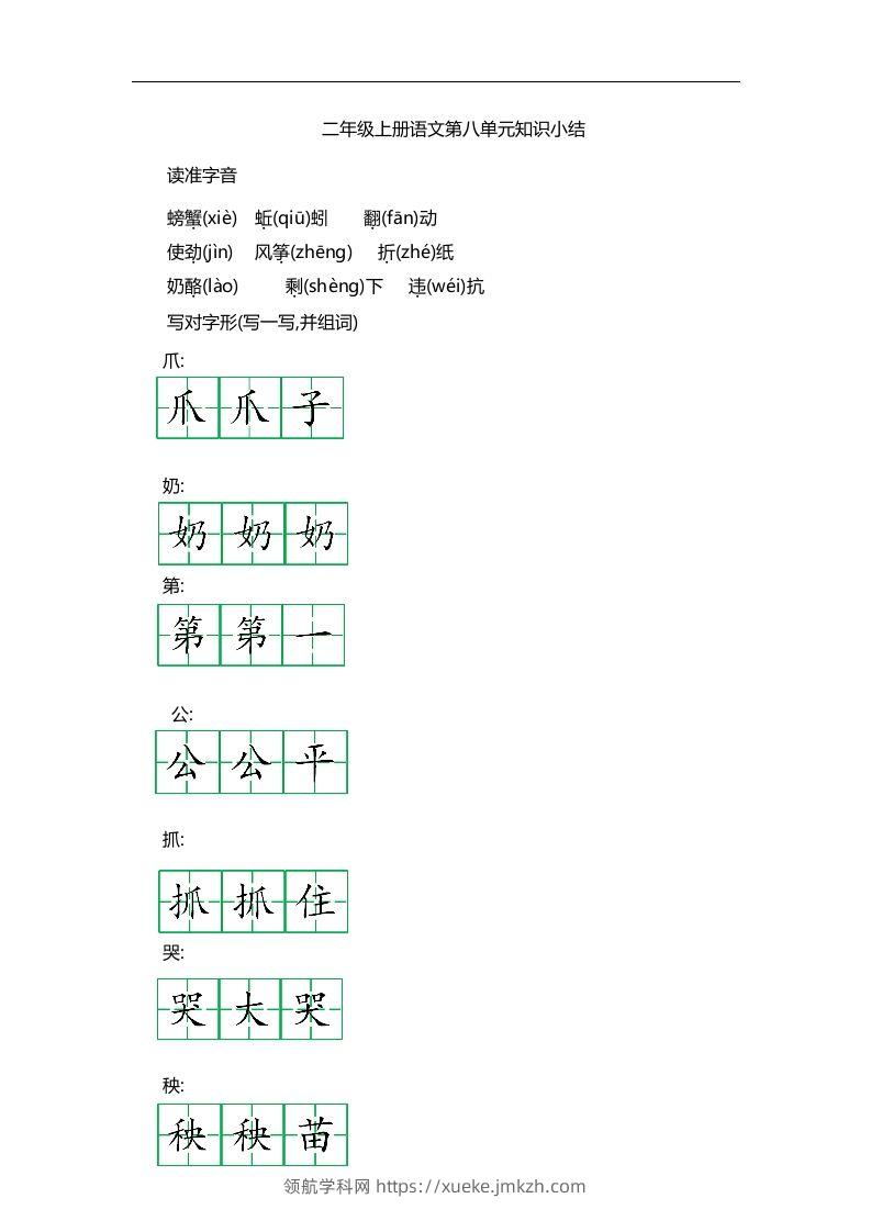 二上语文第八单元知识重点-领航学科网