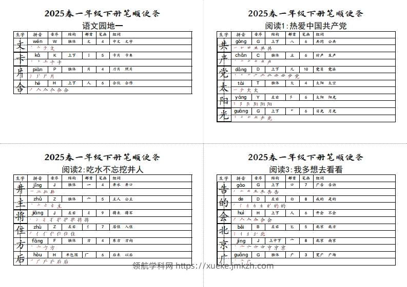 图片[2]-【笔顺小贴贴】一下语文最终版生字预习-领航学科网
