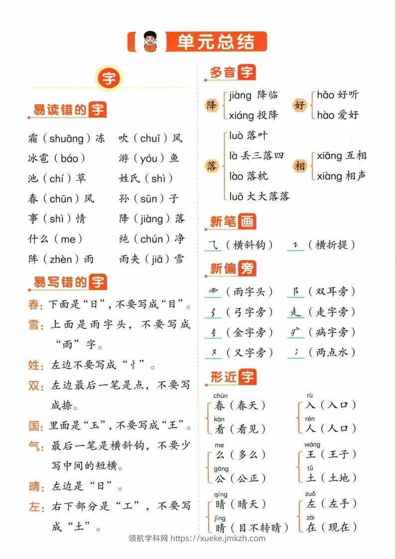 ❤一年级下册语文单元总结-领航学科网